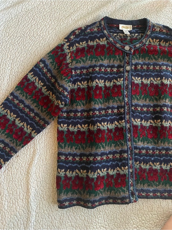 Talbots Sweaters - Vintage Talbots Multicolor Patterned Button Cardigan - Navy, Green, Red